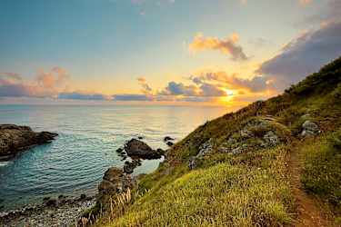 Solnedgången mot havet