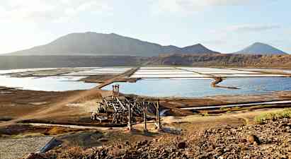 Saltfält med berg i bakgrunden. (AI-genererad text)