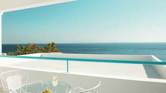 Utsikt från en terrass mot havet. (AI-genererad text)