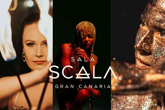 Eld, glitter och texten 'Sala Scala Gran Canaria'. (AI-genererad text)