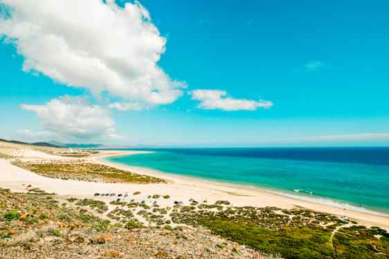 Strand med klarblått vatten