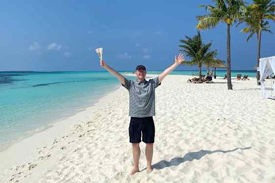 Hus på en strand på Maldiverna