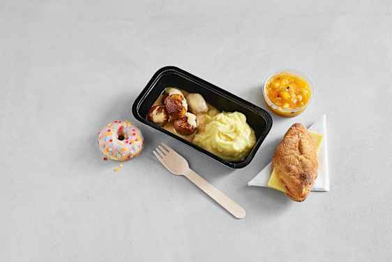 Flymat för barn, köttbullar och potatismos