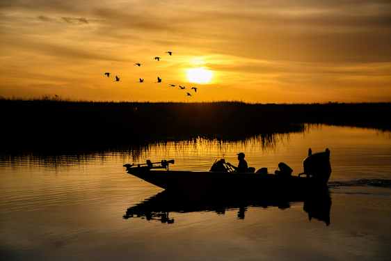 Båt i solnedgång i Everglades