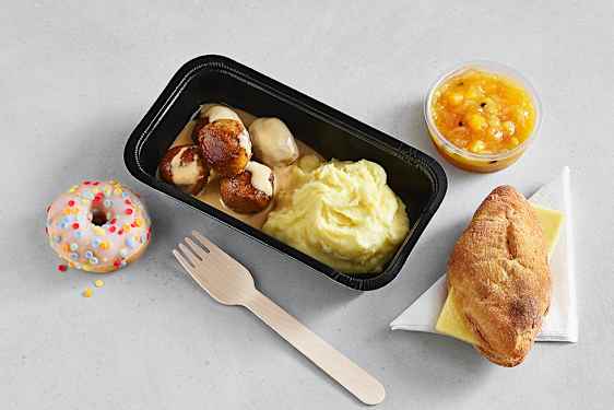 Flymat för barn, köttbullar och potatismos