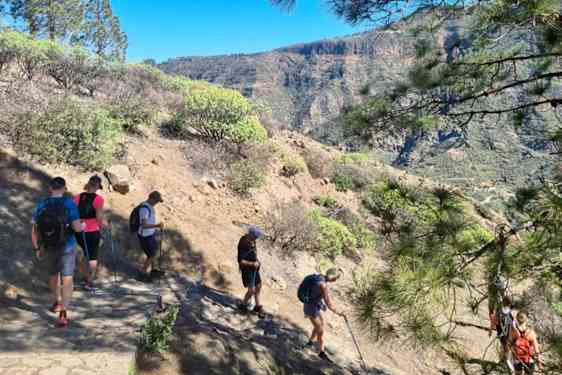 Vandrare i bergen med blå himmel