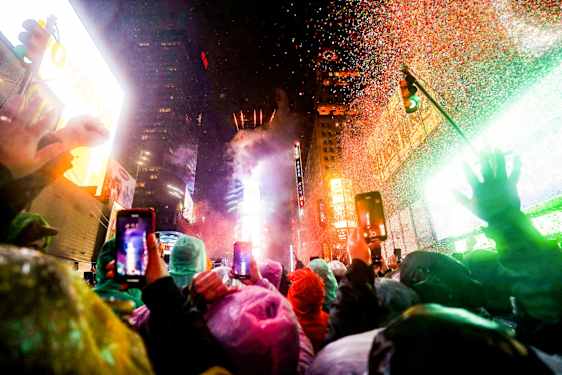 Fyrverkerier vid Times Square i New York