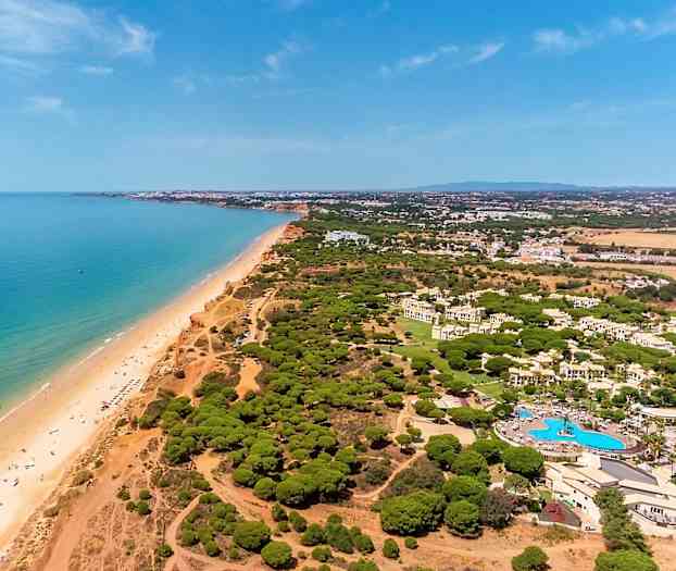 Luftvy över kustområde med strand, hav och grönska. (AI-genererad text)