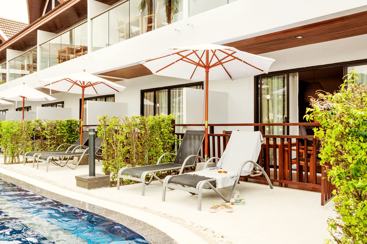 Enrumssvit ROYAL POOL SUITE, terrass med direkt access till hotellets pool