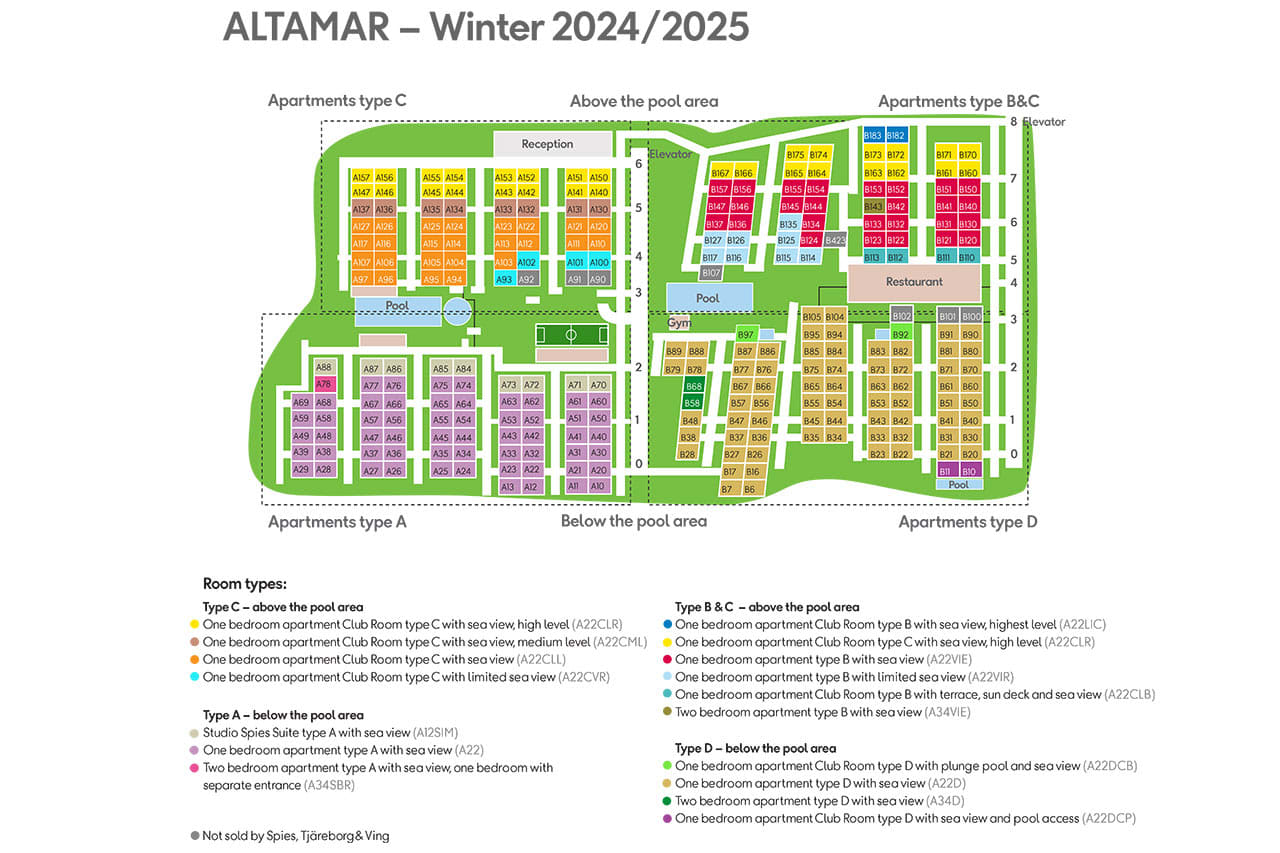 Översikt med lägenheternas placering vintern 2024/2025