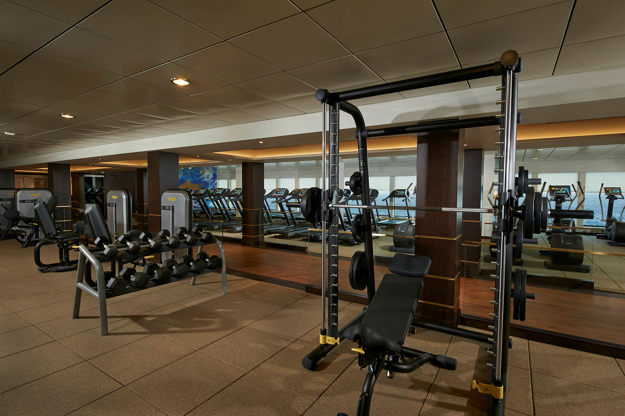 Ett gym med träningsmaskiner och fria vikter. (AI-genererad text)