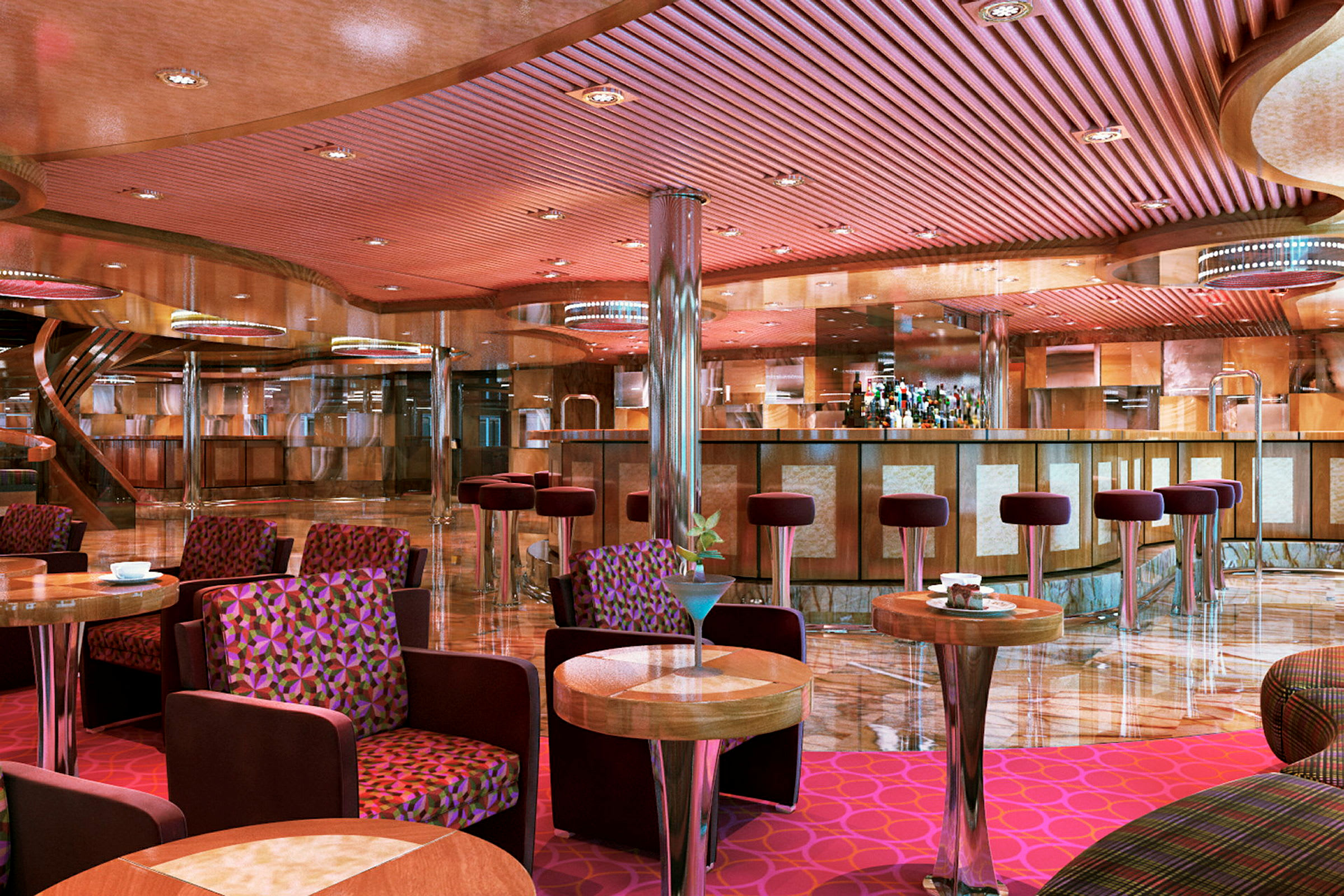 En elegant barlounge med moderna möbler och färgglad inredning. (AI-genererad text)