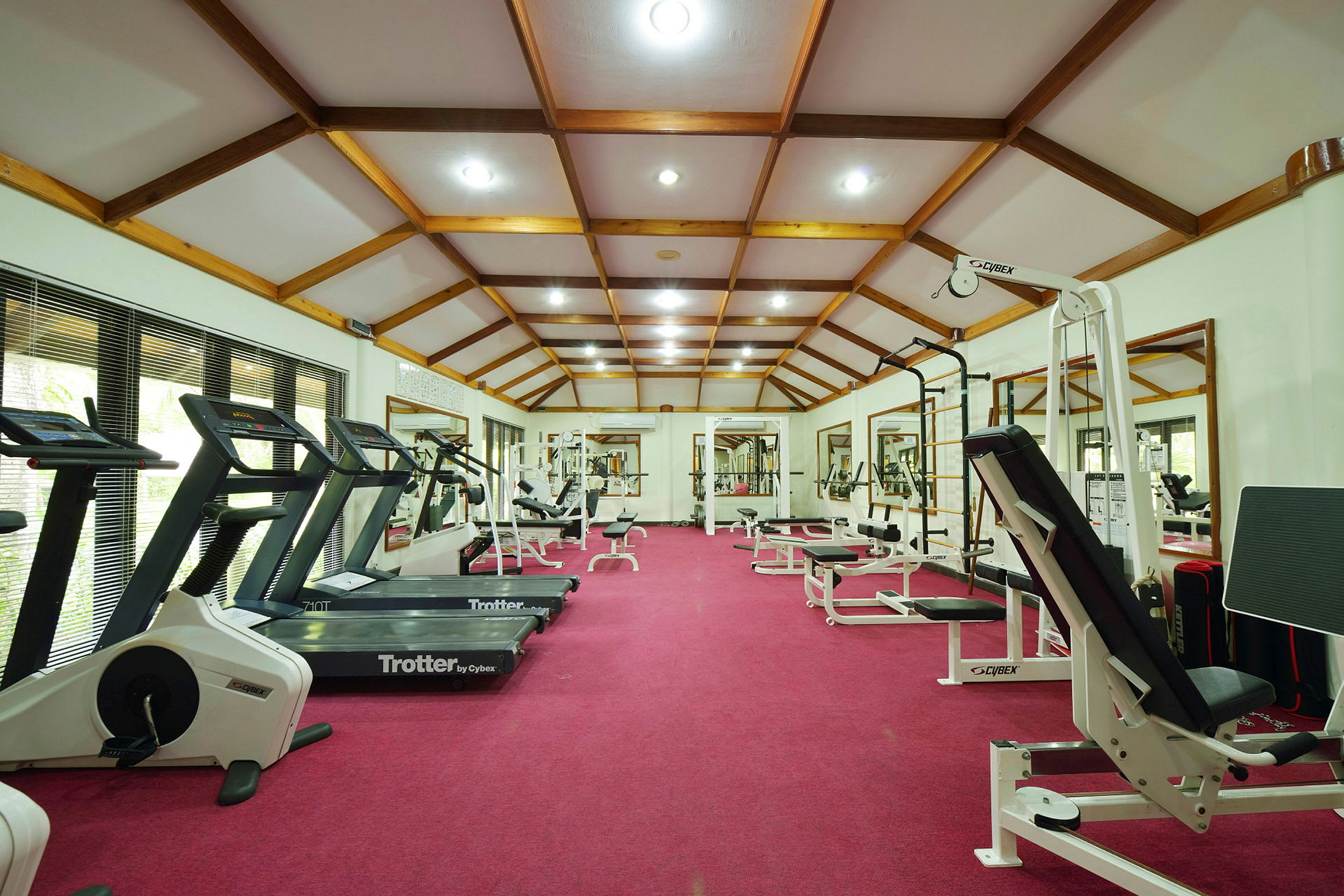 Gym med träningsmaskiner och löpband. (AI-genererad text)