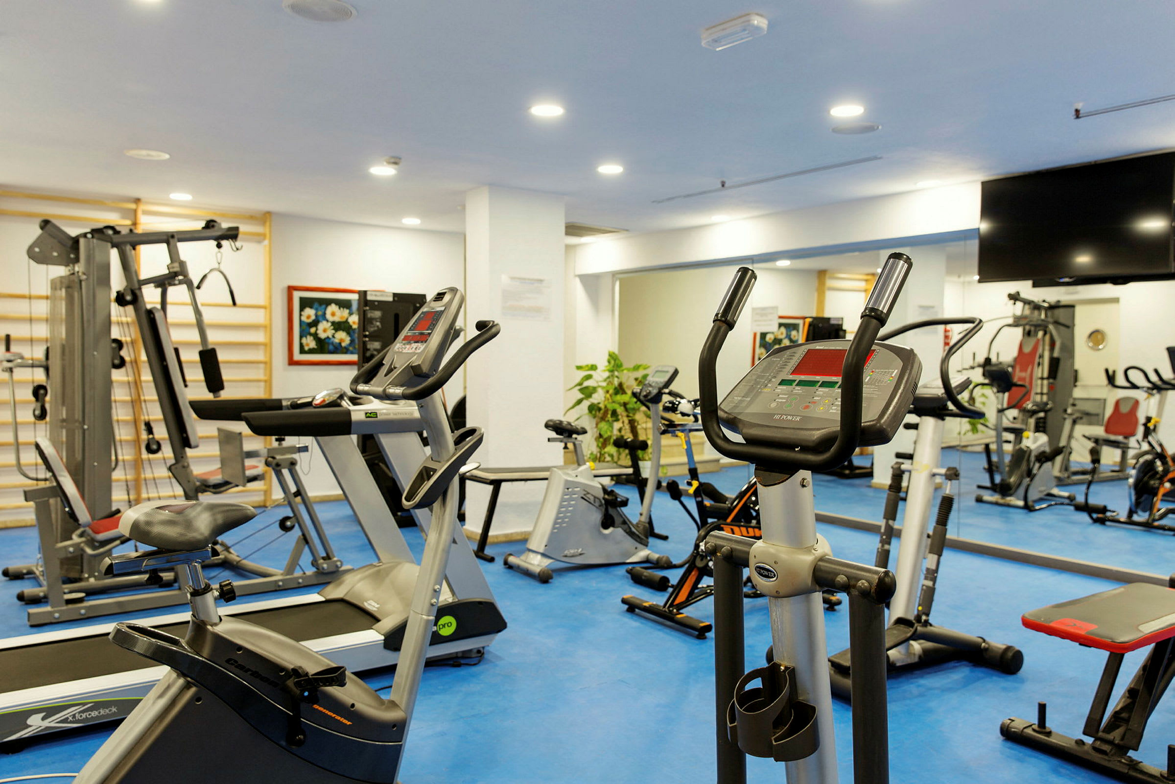 Bild av ett gym med träningsmaskiner och utrustning. (AI-genererad text)