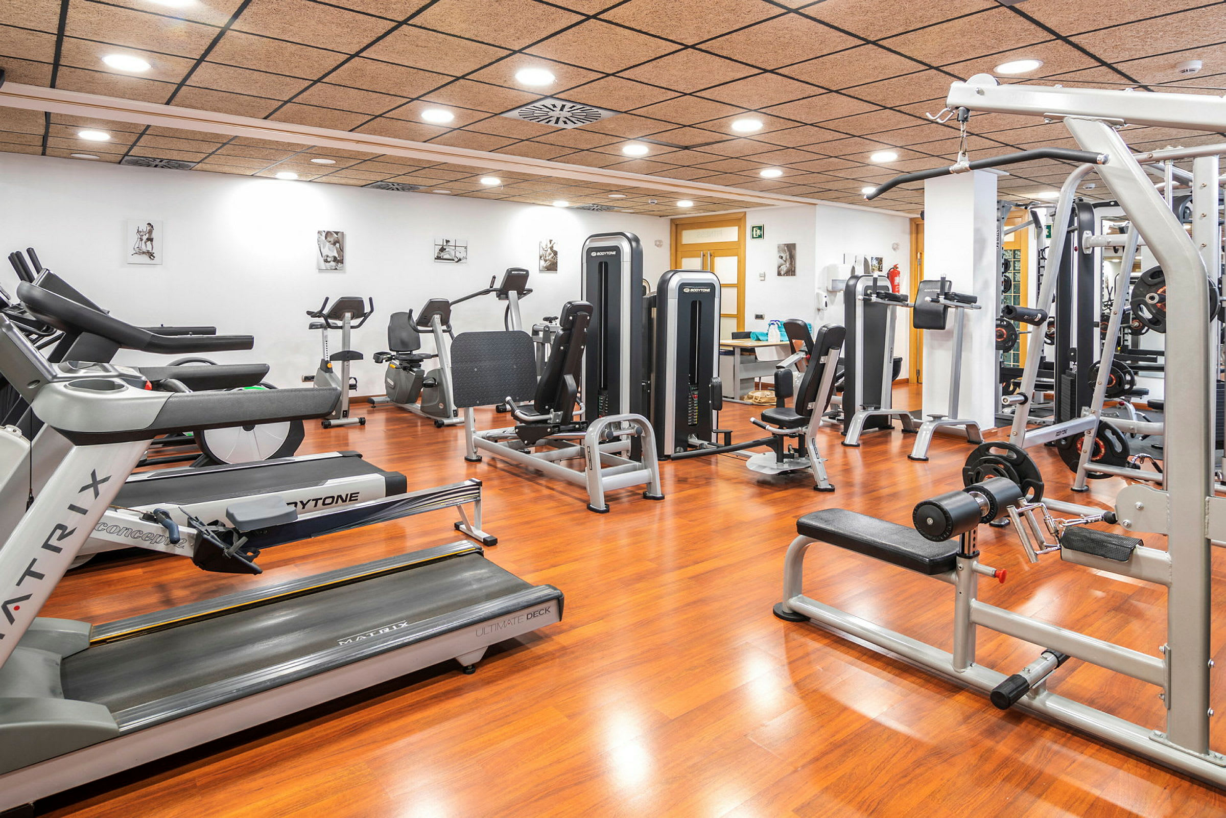 Ett gym med flera träningsmaskiner och utrustning. (AI-genererad text)