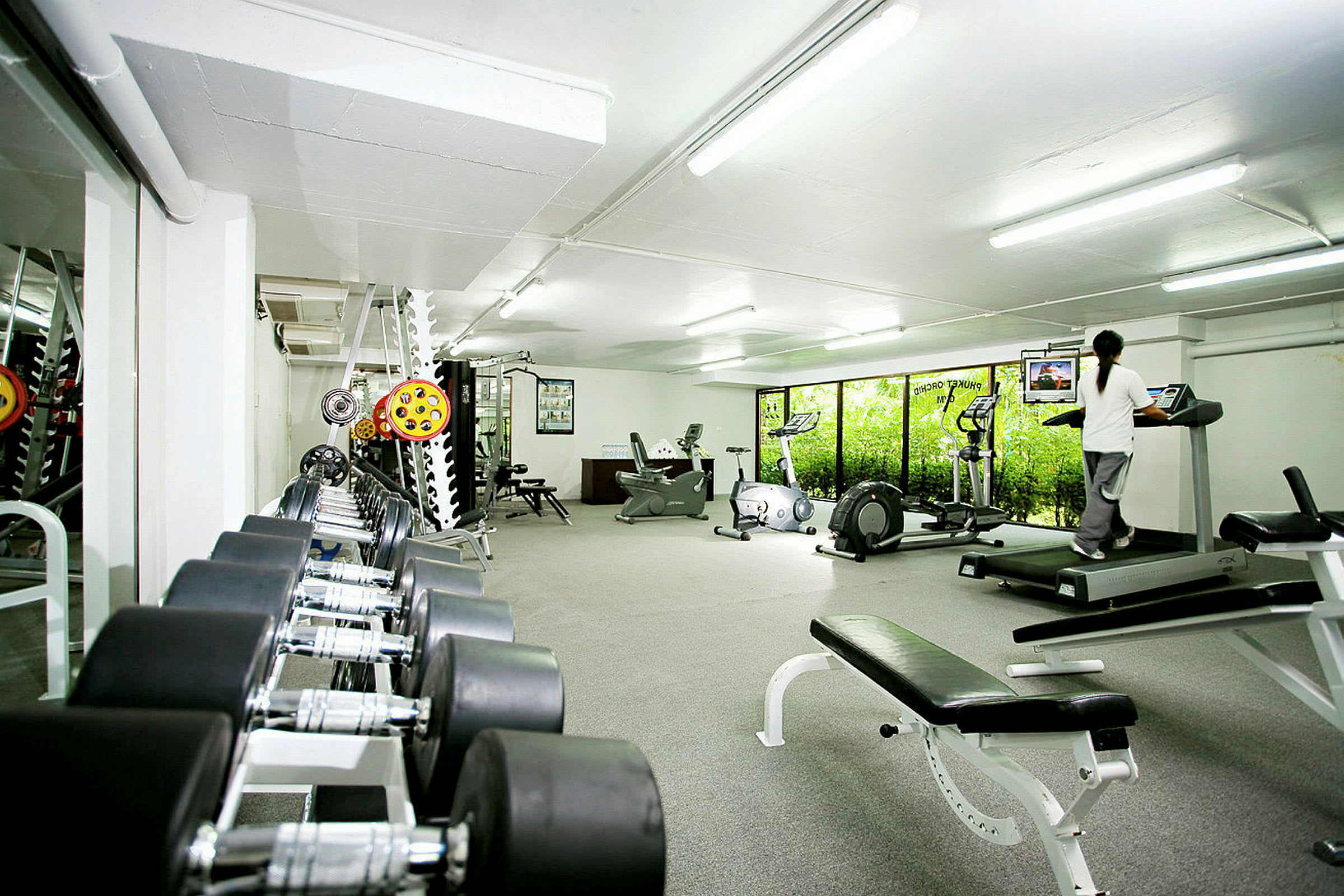 Ett gym med träningsmaskiner och fria vikter. (AI-genererad text)