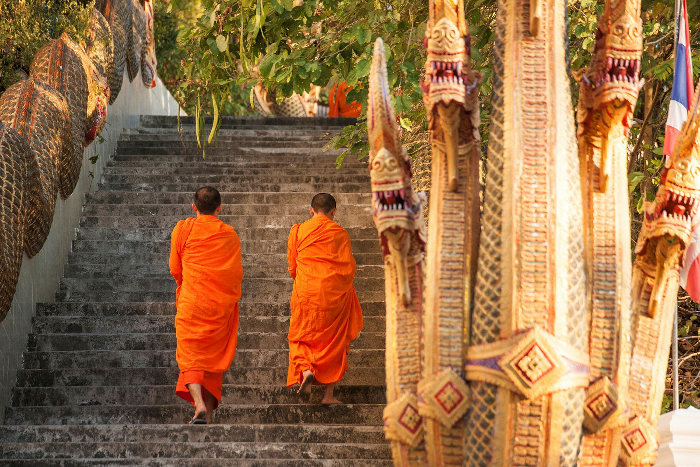 Munkar på väg upp till Wat Doi Suthep i Chiang Mai